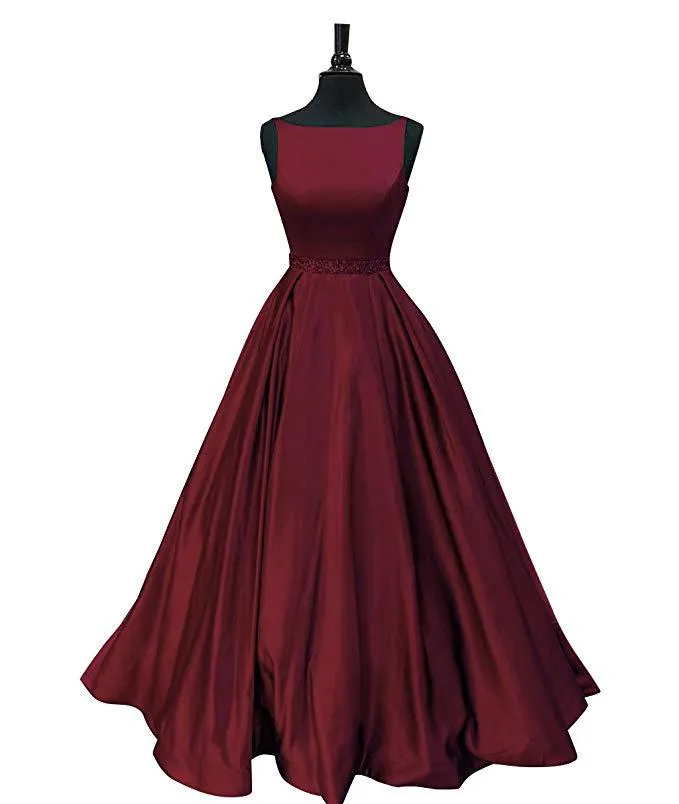 Perlée encolure dégagée Satin longue robe formelle 2019 longueur De plancher robes De soirée robes De Festa rose bordeaux Navy272q