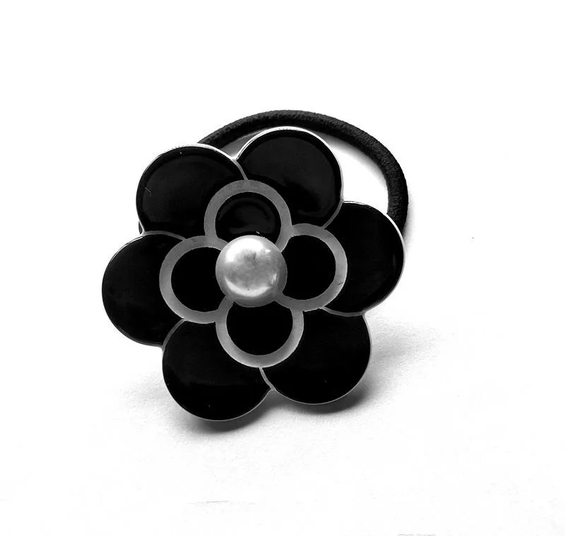 5 1CM anneau de cheveux en acrylique noir et blanc simple bandes de caoutchouc de perles semi-circulaires C pour dames collection bijoux chapeaux accessoire271O