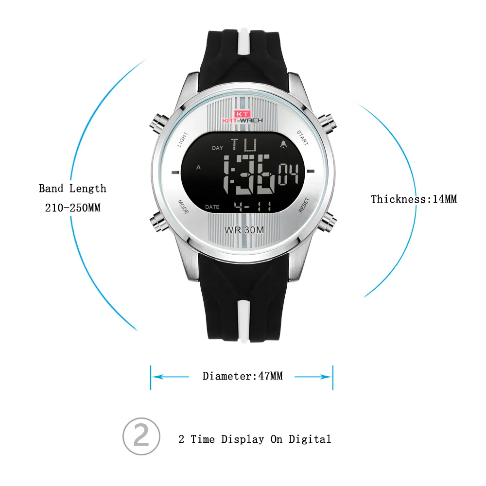CWP 2021 KT716 Relojes de marca de moda Hombres Deportes Impermeable LED Reloj de pulsera militar de cuarzo digital Relogio Masculino262p