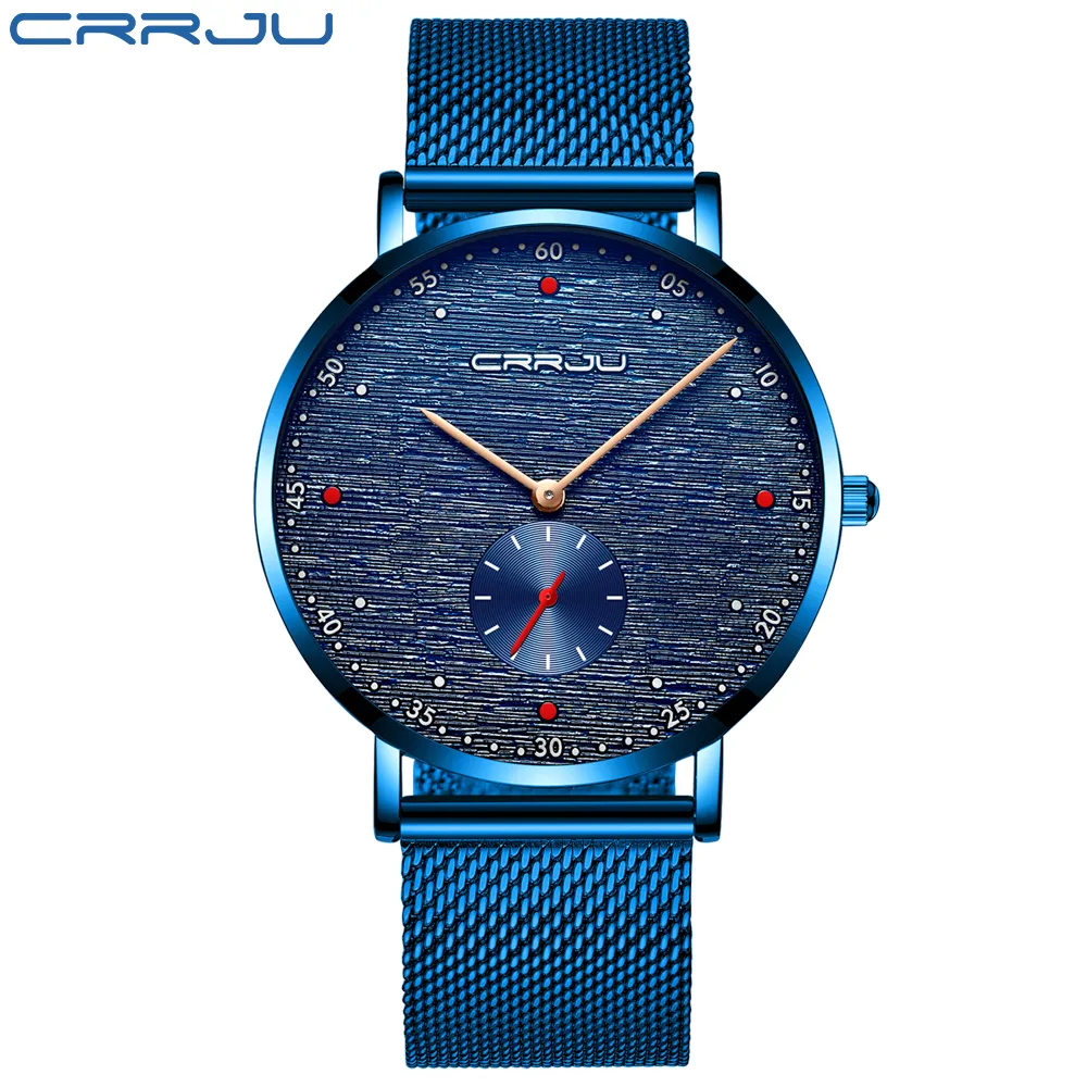 Relogio Masculino CRRJU nouveaux hommes montre de luxe affaires étanche mince maille Quartz montre-bracelet mode militaire Sport mâle Clock230W
