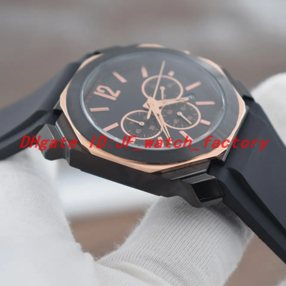 NEW High Quality Octo Gent Watches Rubber Strap Pin buckle Black case rose gold octagon OS Japan Quartz Movement Stopwatch 103075 293f