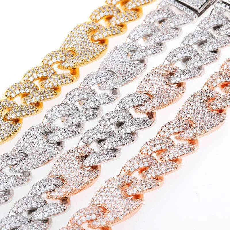 Chaîne à maillons cubains en diamant pour hommes, bijoux plaqués or, bracelets hip hop en zircon, braclet297e