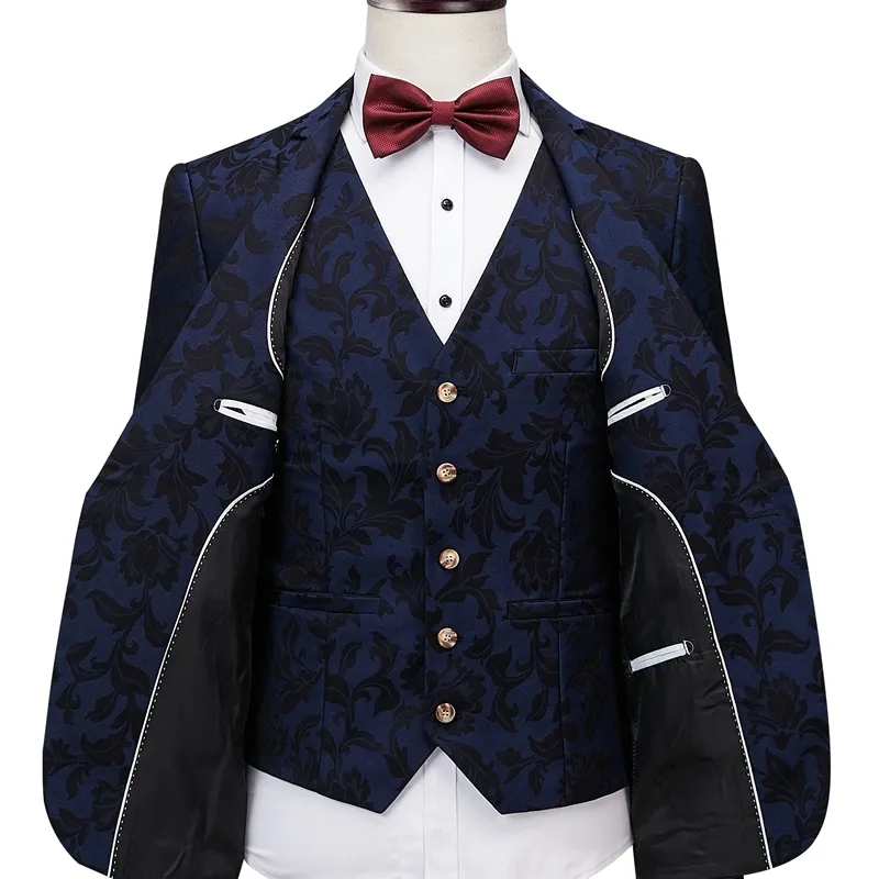 New Mens Tuxedos With Print Brand Navy Blue Floral Blazer Designs Paisley Blazer Slim Fit Suit Jacket Men Wedding Suits259j