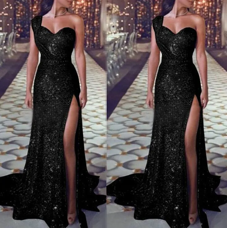 Robe de soirée longue à paillettes, Sexy, sans manches, décolleté en V profond, fendue, tenue de soirée, 260H