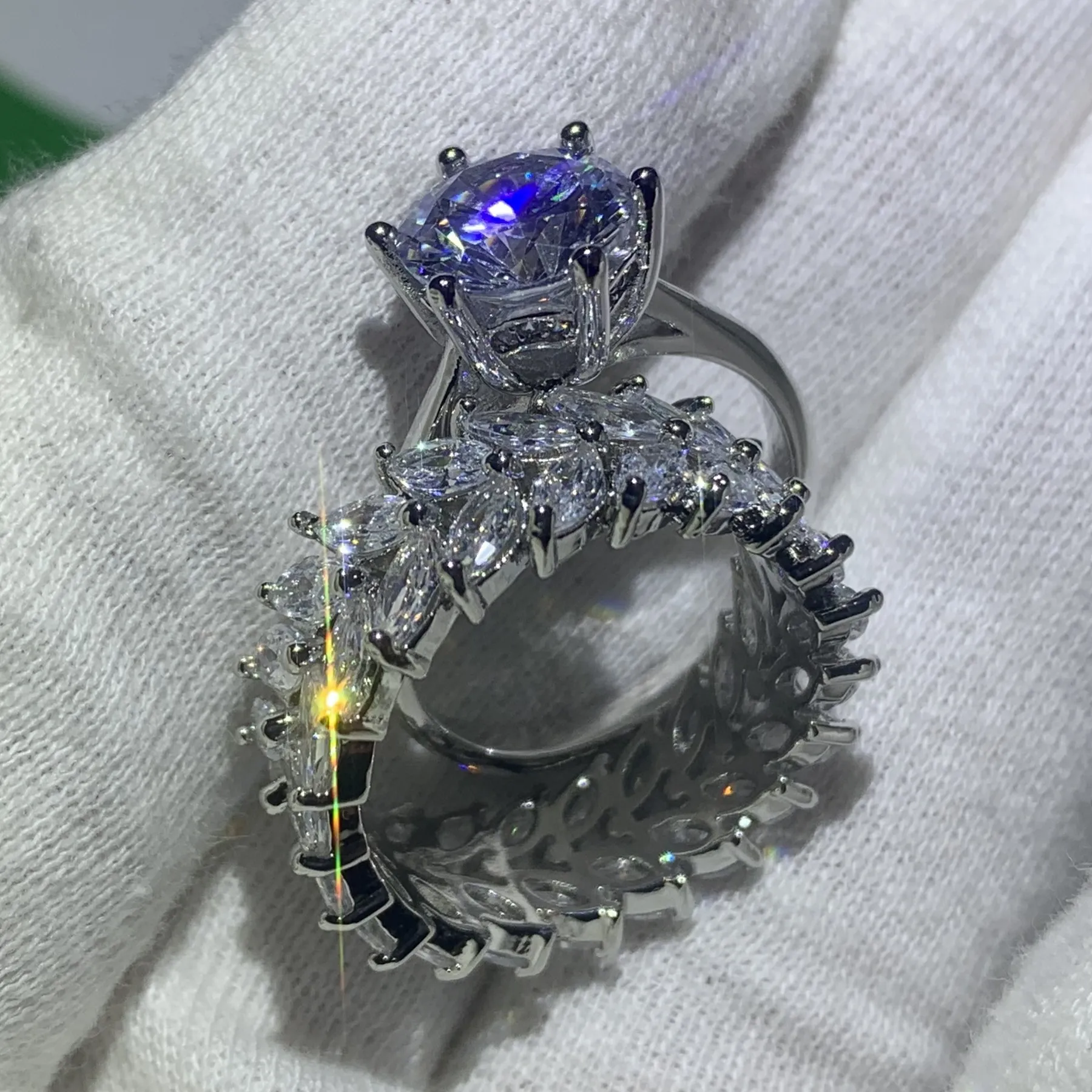 Choucong deslumbrante jóias de luxo de alta qualidade casal anéis 925 prata esterlina marquise corte branco topázio cz diamante casamento banda ri238p