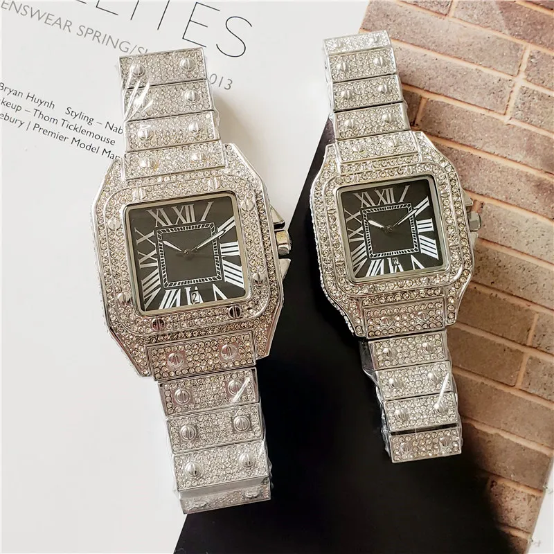 Montres de marque femmes hommes Couples amoureux cristal diamant carré Style bracelet en acier Quartz montre-bracelet C22314P