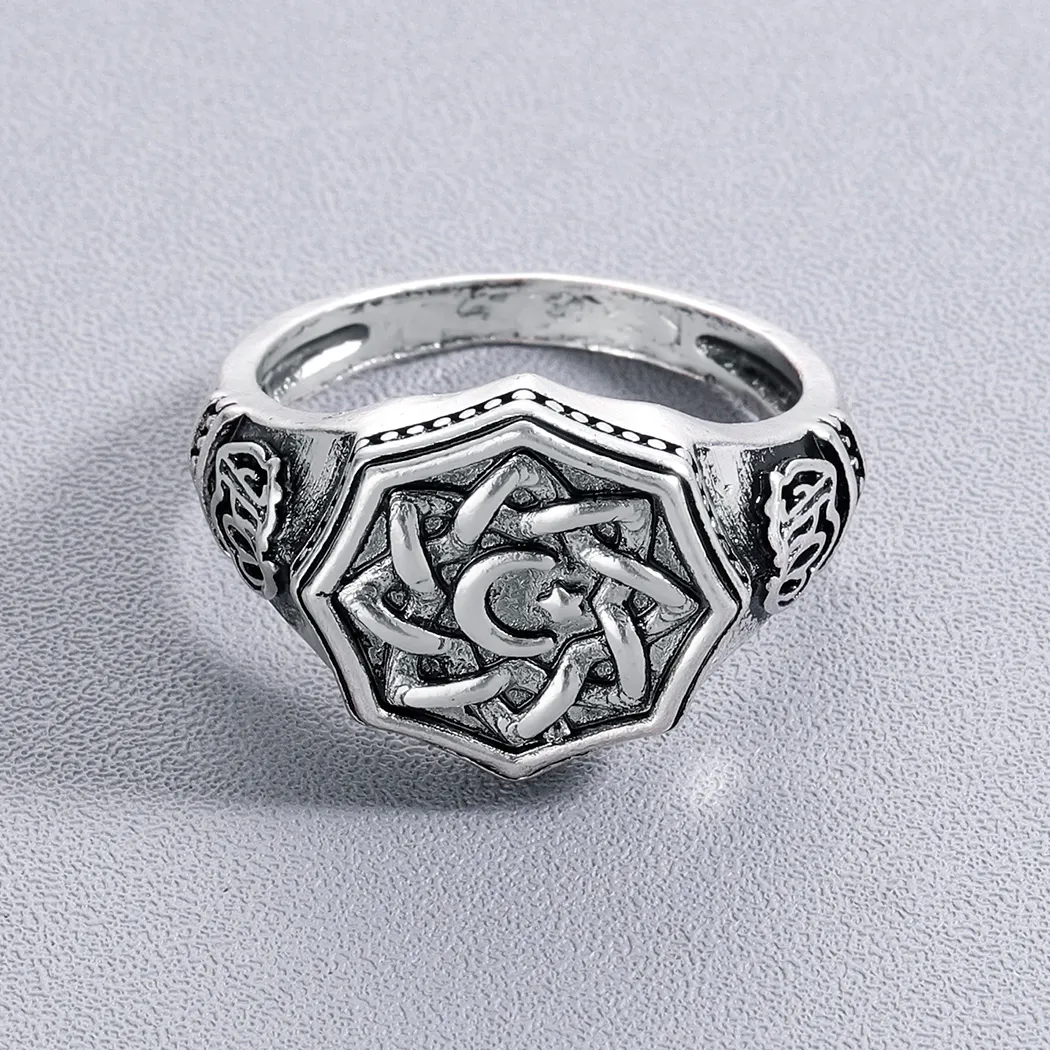 Anel de sinete estrela crescente vintage para homens muçulmano religioso árabe antigo anel 248z