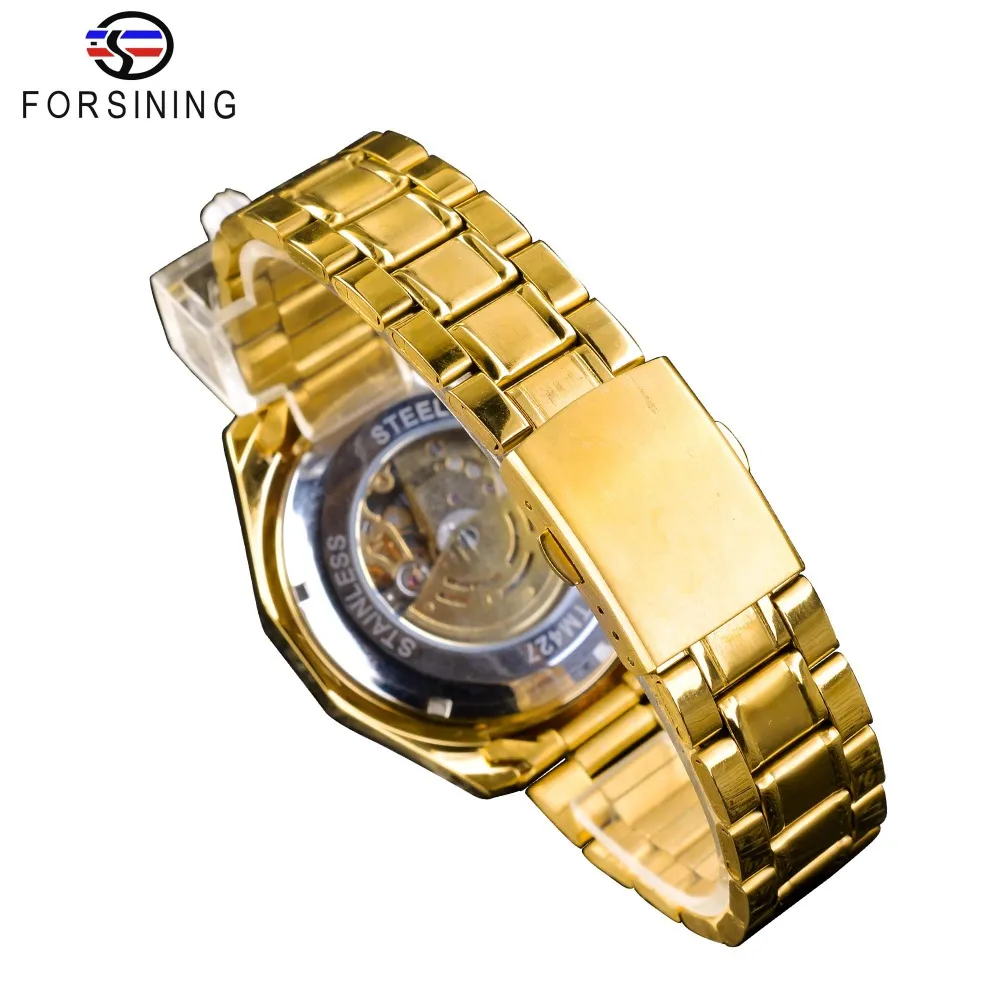 Forsining quadrante bianco moda design teschio orologio scheletro dorato lancette luminose orologi automatici da uomo top brand di lusso280q