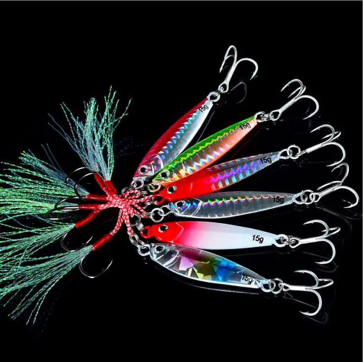 Alta qualità 6 pezzi Set 3D Eye Fishing Lure Esche di piombo Piuma Attrezzatura da pesca i 60mm 15G-#6 Hook2622