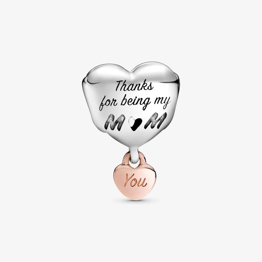 Nowy przyjazd 100% 925 Sterling Silver Love You Mom Serce Charm Fit Fit Oryginał Europejska Bransoleta Modna Akcesoria 2377