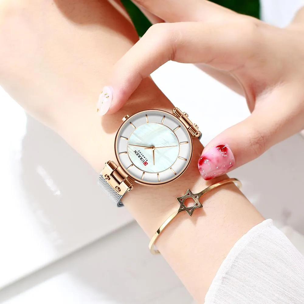 CURREN Creative Simple montre à Quartz femmes robe en acier maille montres nouvelle horloge dames Bracelet montre relogios feminino3078
