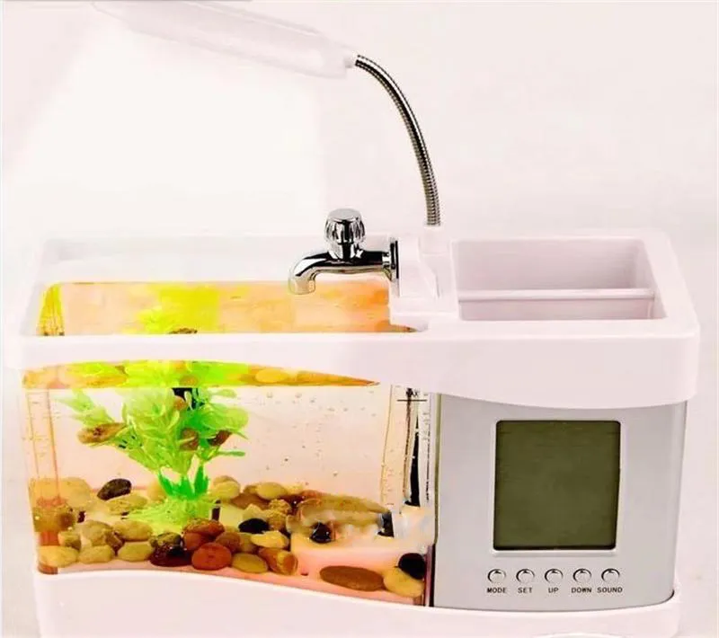 Mais recente mini usb lcd desktop lâmpada tanque de peixes leves de vários-fonoções de aquário LED LED BRANCO BLACK VALENTINE DIAS DE NATAL