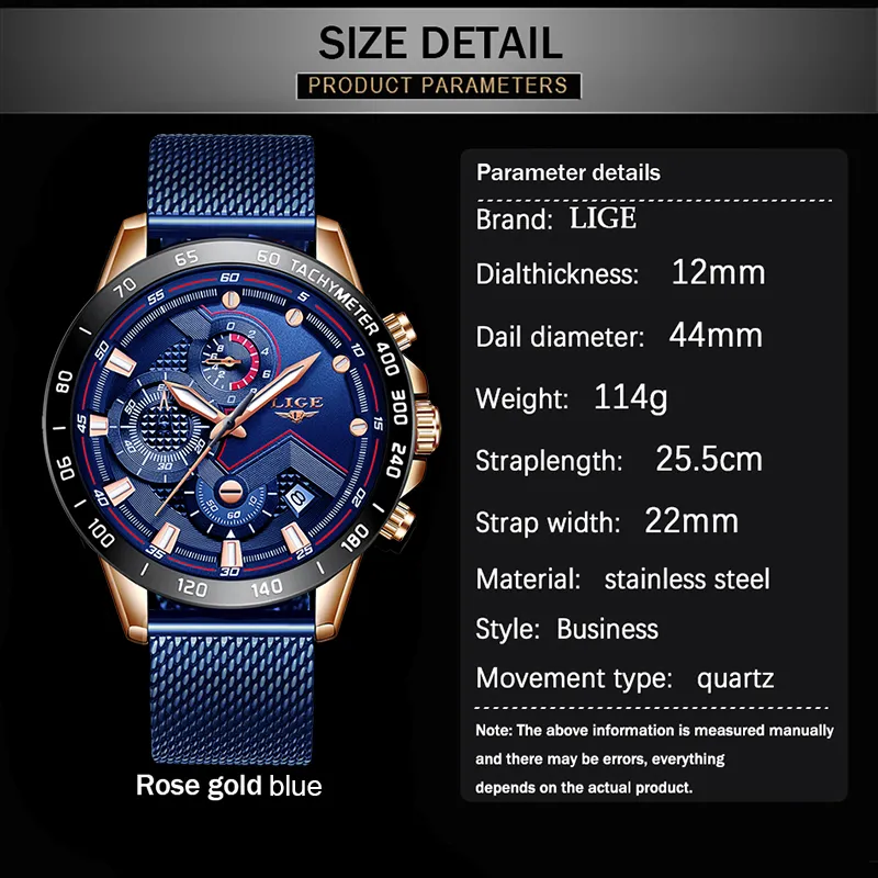 LIGE Moda Mens Relógios Top Marca de Luxo Relógio de Pulso Relógio de Quartzo Azul Homens À Prova D 'Água Esporte Cronógrafo Relogio masculino C295n