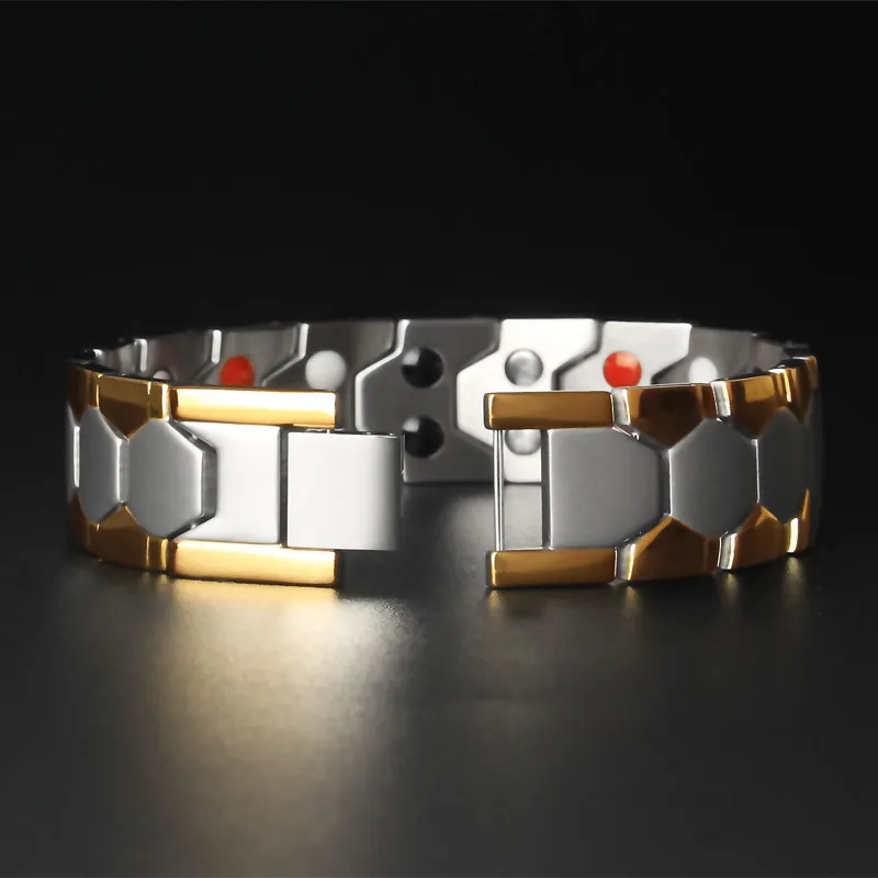 TrustyLan 18 мм широкий магнитный браслет для здоровья Индийские мужские ювелирные изделия золотого цвета из полированной нержавеющей стали мужские браслеты мужской браслет Y200238A