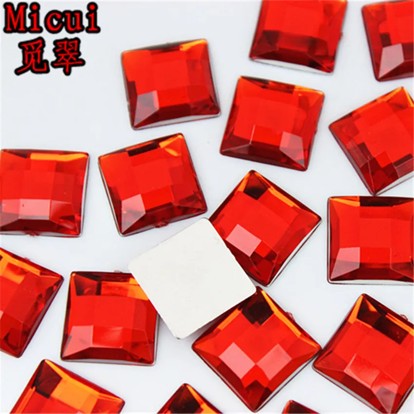 Micui 100 stks 14mm Mix kleur Acryl Strass Plaksteen Kralen Vierkante Strass Kristallen en Steen Voor Kleding Jurk Craft decoratie3035