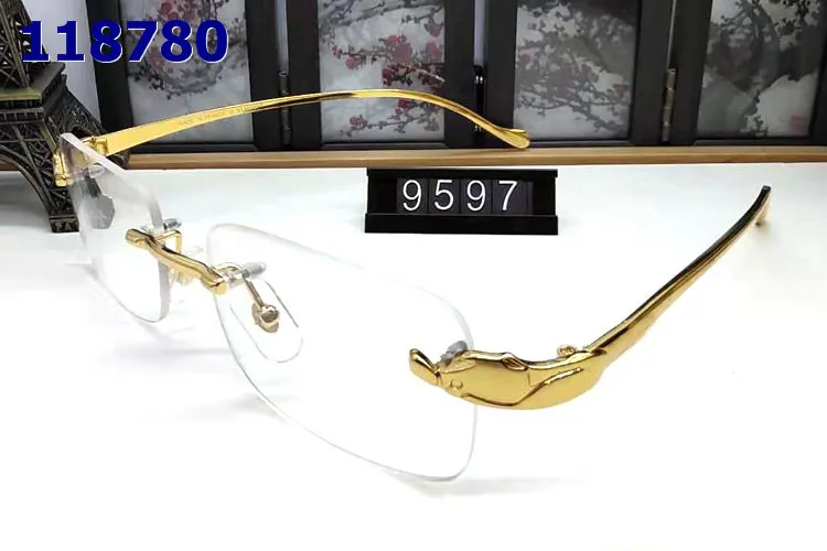 Nya Buffalo Horn Glasses Rimless Solglasögon för män Kvinnor Fashion Sporst Gold Metal Leopard Frames Eyewear Red Lunettes Come With215s