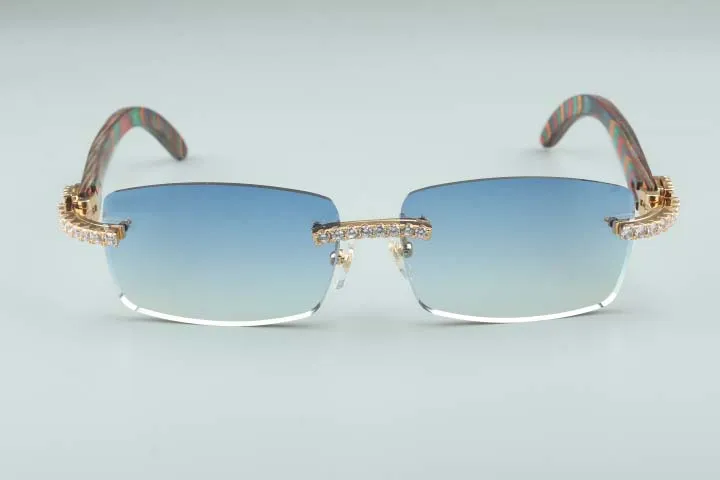 最新の3524012-10ビッグダイヤモンドサングラスピーコックウッドグラススクエアピース眼鏡ファッションメンズアンドウィメンズバウンドルー