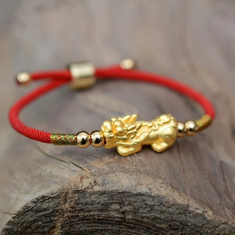 Модный китайский браслет ручной работы с узлом дракона из красной веревки из чистого серебра 999 пробы Pixiu Браслет-подвеска для мужчин, женщин или влюбленных целиком J19249c
