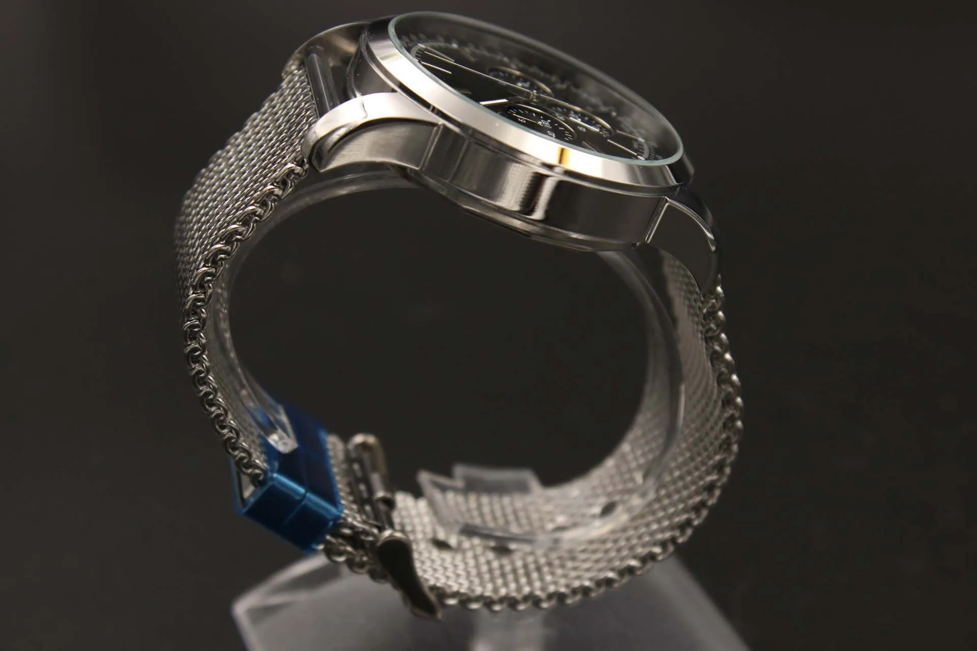 PC homem relógio de quartzo aço inoxidável mostrador preto caixa prateada 1884 seis pinos multifuncional 46mm302W