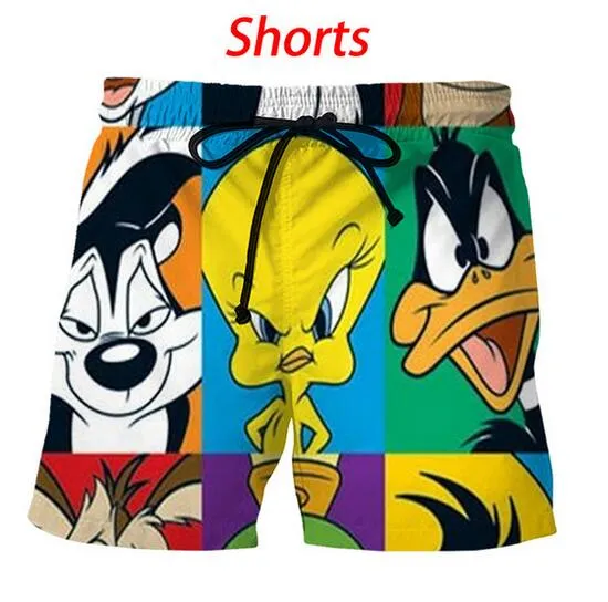 Mens Designer verão shorts calças moda desenhos animados looney tunes 3d impresso shorts de cordão relaxado unisex homme luxo sweatpants dk08