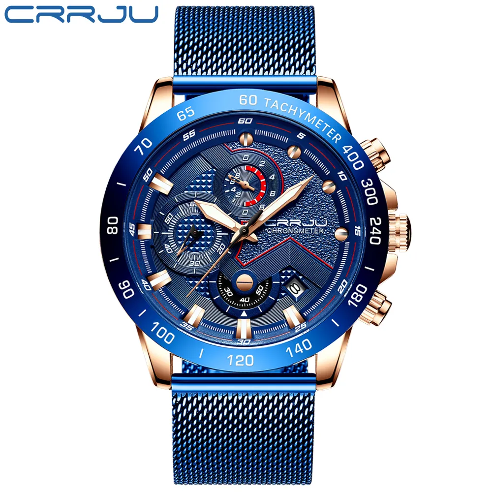 Top marque de luxe CRRJU nouveaux hommes montre mode Sport étanche chronographe mâle satianless acier montre-bracelet Relogio Masculino sympa 263k