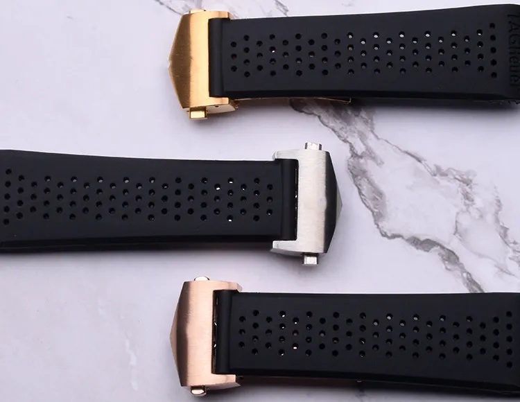 Horlogebanden 22mm 24mm Horlogebanden voor Tag Zwart Duiken Siliconen Rubberen Gaten Band Strap Rvs Replacement245a
