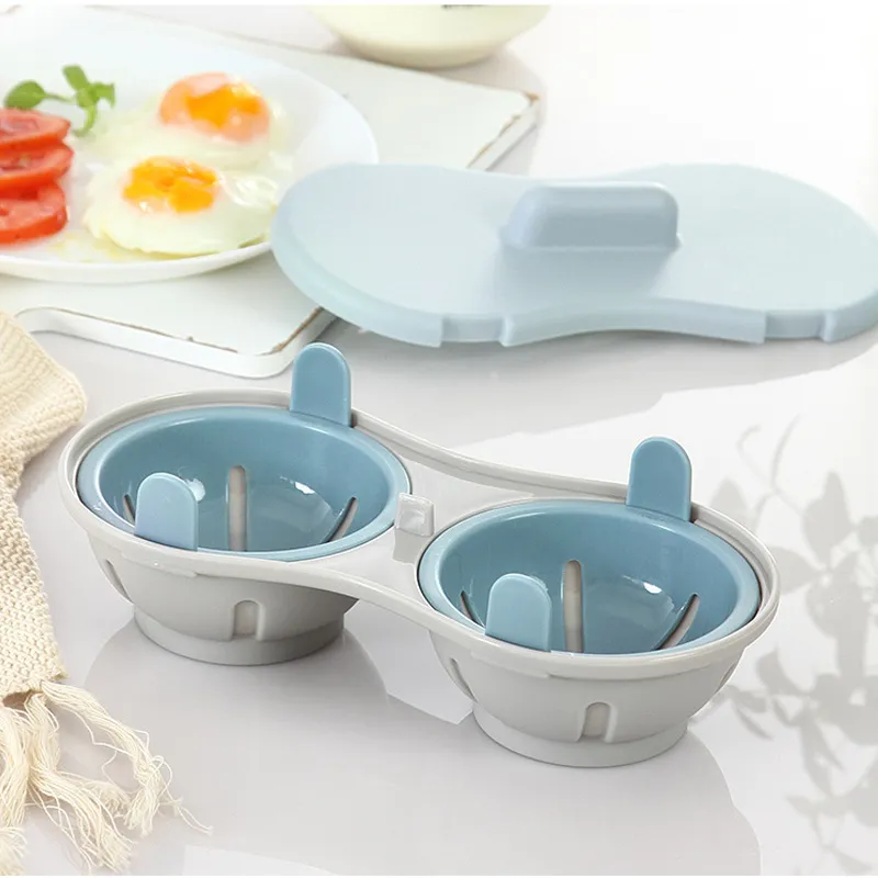 Mikrovågsäggsägg Poacher BPA Diskmaskin Safe Dual Caves Poached Egg Maker Double Cups Egg Cooker ångare Kök Gadget202s