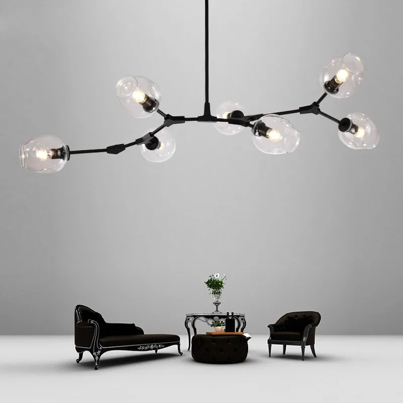 Światła LED żyrandol 110V220V Nordic Nowoczesne oświetlenie żyrandola Lampa Pentrowa salon szklana piłka LAMP324U