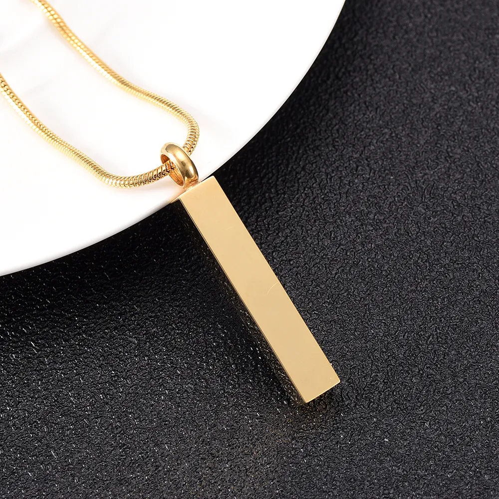 Inlay Zircon Golden Stainless Steel Bar Cremation Urn Pendant Graverable Keepsake Memorial Jewelry for Ashes264R