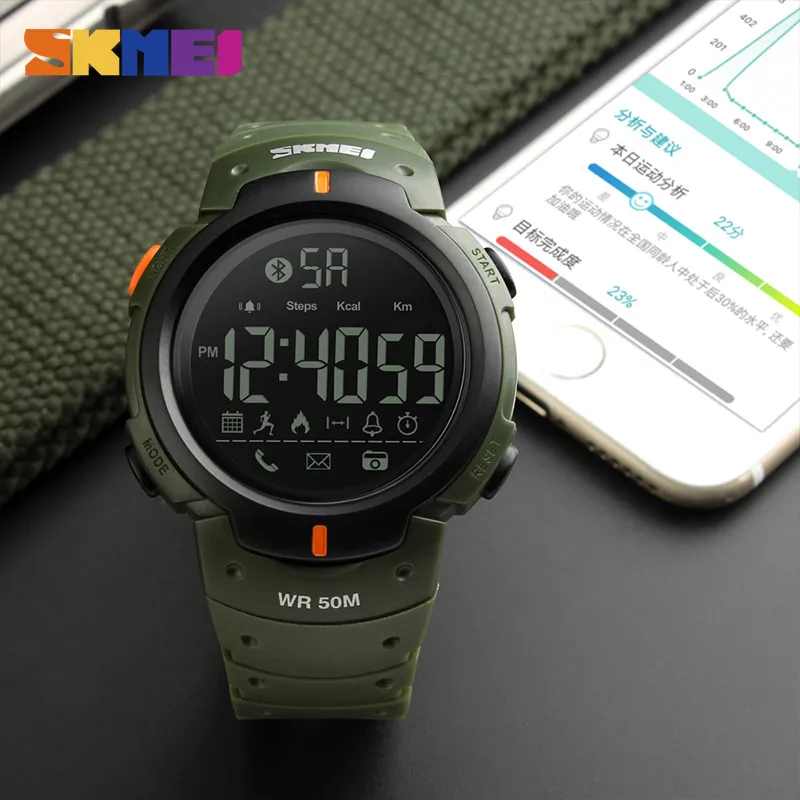 Reloj inteligente SKMEI a la moda para hombre, reloj despertador con calorías, relojes Bluetooth, reloj Digital inteligente resistente al agua 5Bar, reloj Masculino 13012364