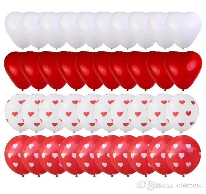 Ballons en latex coeur d'amour ballon imprimé coeur rouge blanc ballon d'hélium de mariage saint valentin fête d'anniversaire ballons gonflables242I