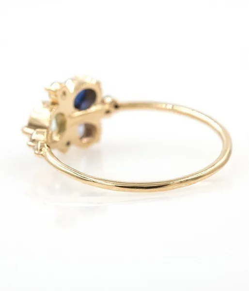 OMHXZJ Цельные европейские кольца с тремя камнями, модные женские и вечерние свадебные подарки, тонкий золотой, синий циркон, набор колец из желтого золота 18 карат 7100809