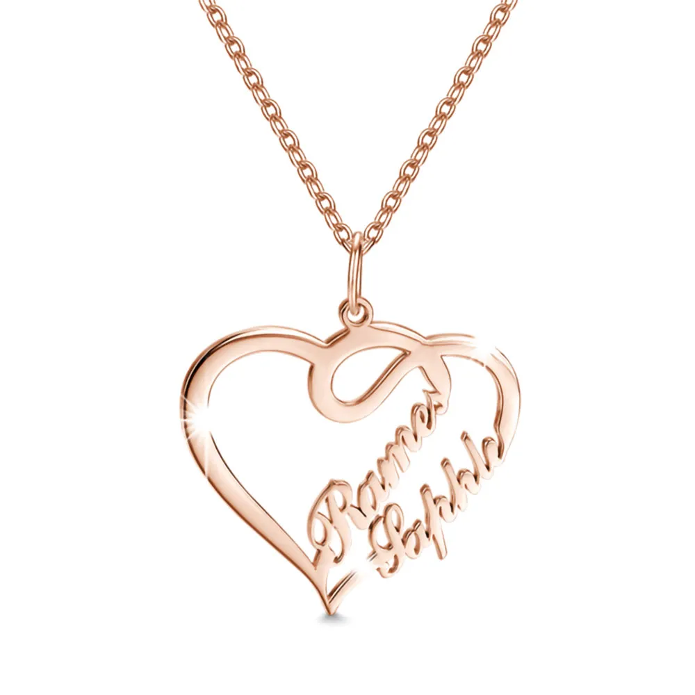 Aangepaste 2 namen hart hanger ketting gepersonaliseerd met alfabet scriptstijl elk naamplaatje voor vrouwen familie sieraden verjaardagscadeau271H