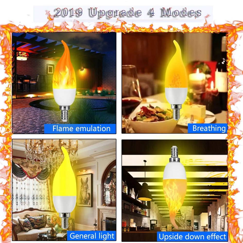 LED Flame Effect Bulb Bulb Metgrade 4 Modes E12 LED FLIGNAGE CANDLE FLAME LUMIÈRE LEIL LEIL 6 PACK PART