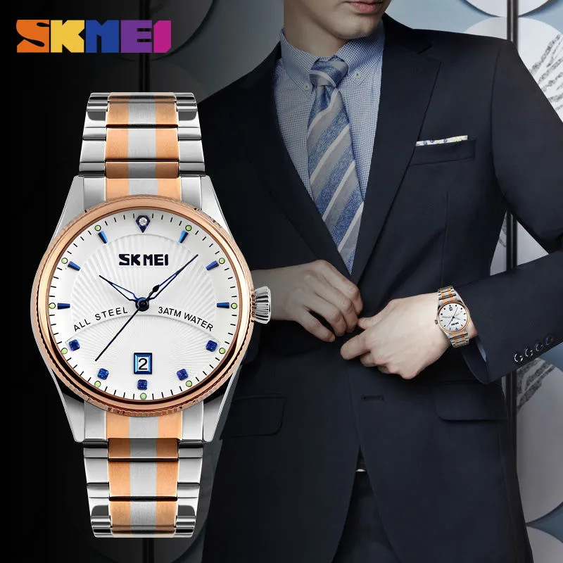 SKMEI Business Herrenuhren Top-marke Luxus Edelstahl Kalender 3Bar Wasserdicht Quarz Armbanduhren Relogio Masculino 91232035