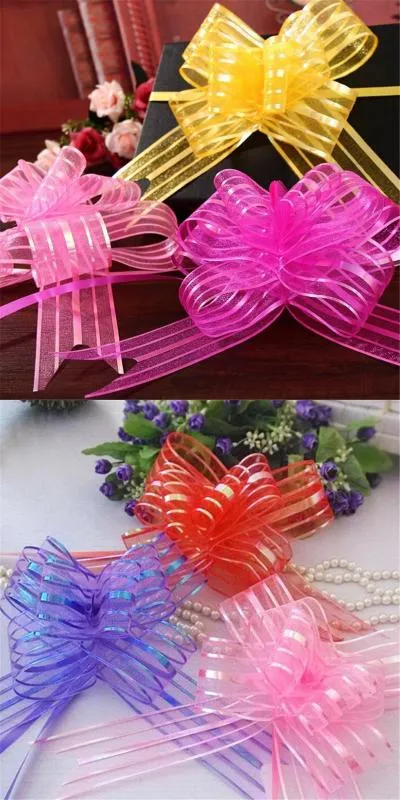 New Flower Garland Organza Wedding Organza Yarn Pull Bows Ribbons Wedding Party Flower Decor Gift295K