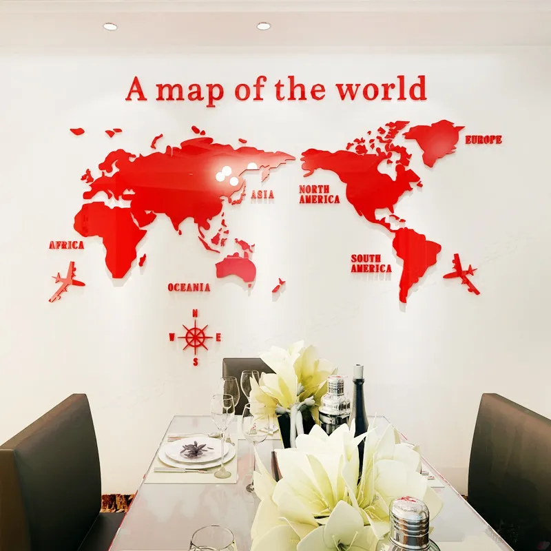 Creative World Map Acryldekorative 3D -Wandaufkleber für Wohnzimmer Schlafzimmer Büro 5 Größen DIY Home Y2001034912352