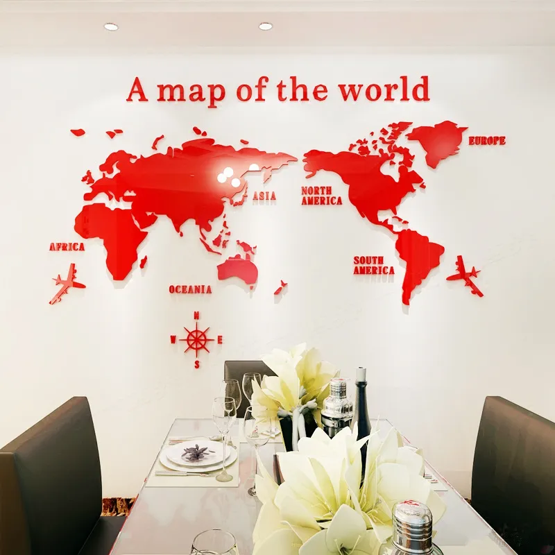 Mappa del mondo creativo Adesivo decorativo acrilico 3D da parete soggiorno Camera da letto Ufficio 5 dimensioni Casa fai da te Y2001037855974
