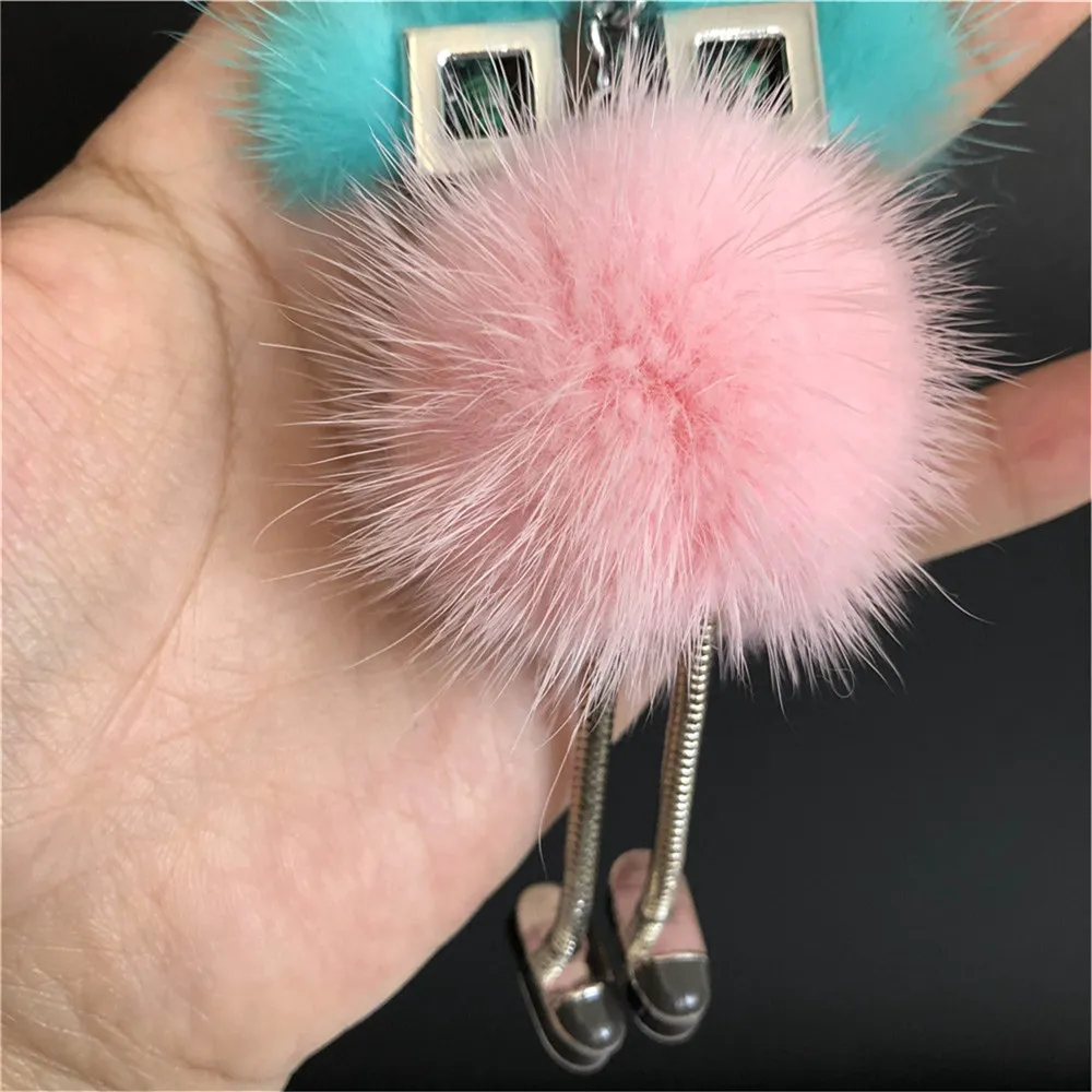 Echt Echt Bont Kuiken Monster Robot Pop Speelgoed Charme Bont Pompom Bal Tas Charme Sleutelhanger Sleutelhanger Tas Auto telefoon Accessoires262c