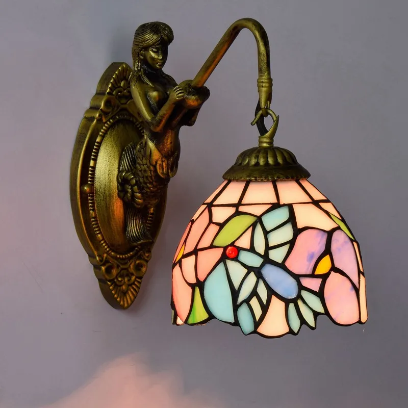 Retro tiffany lâmpada de parede do vintage vitral lâmpadas flores e borboleta sala estar jantar quarto corredor brilhante balcon229z