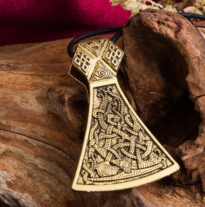 JF084 Viking Axe Necklace Norse Graved Special Symbol Pattern Viking Amulet Pendant Vintage Halsband Women Jewelry281V