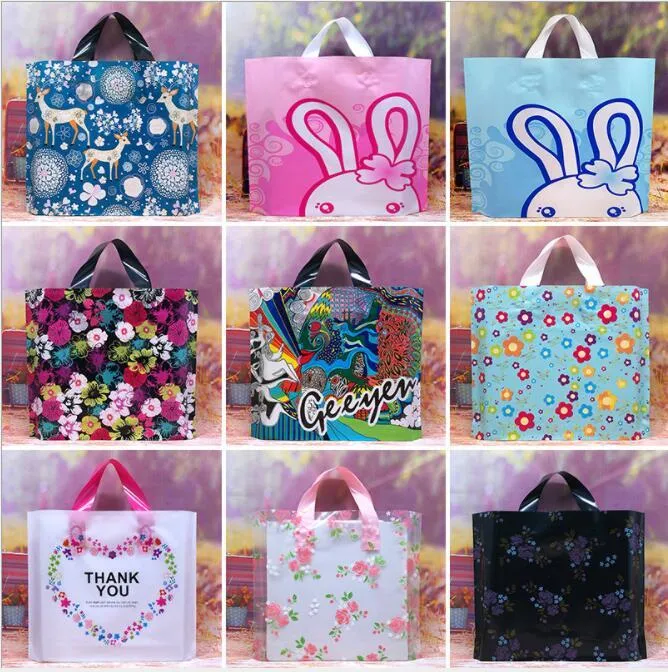 Plastic Gift Wrap bag 30 25cm With Handle Flower Cartoon Cute Gift bag Large Shopping Cloth Party candy Packaging Bags X238M