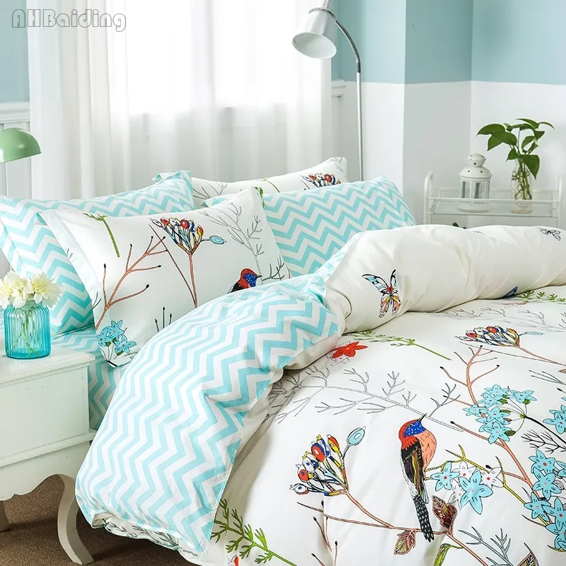 Flower Birds Pattern Duvet Cover with Zipper 100% Cotton Quilt Soft Comforter Twin Full Queen King Y200417