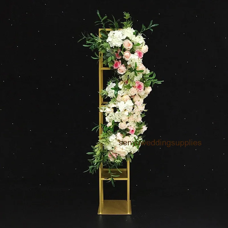 stand seulement Plancher d'or en métal grand arc de fleur toile de fond centres de table pour la décoration de mariage arrangement floral stand scène de mariage 2436