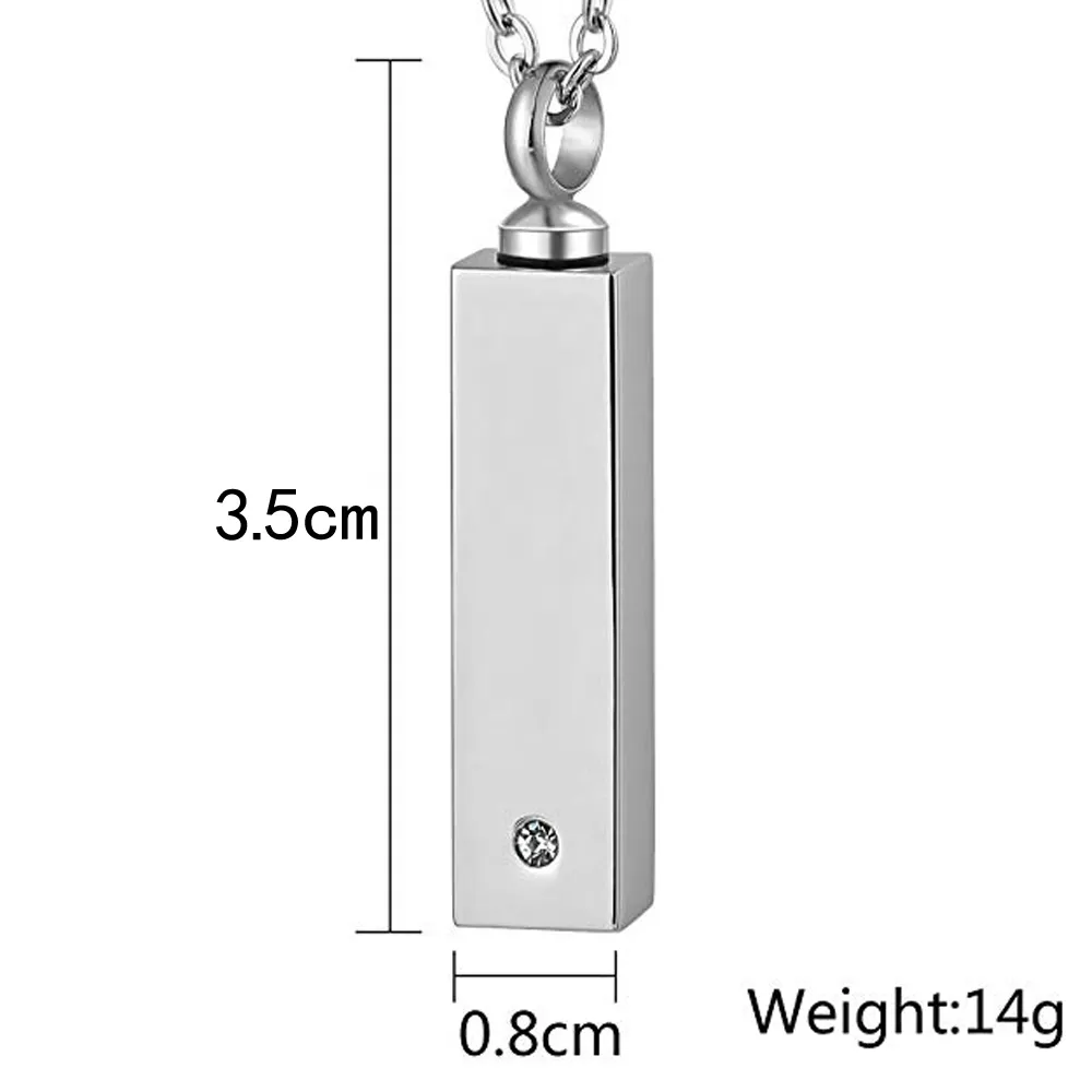 Rektangel kremation smycken charm urn hänge halsband för aska rostfritt stål vattentätt minnesmärke askhållande smycken241o