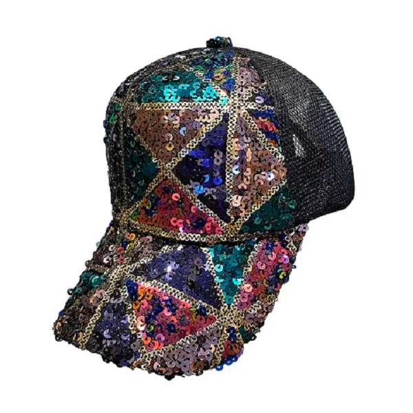 Nova moda brilhante lantejoulas boné verão respirável fios bonés de beisebol chapéus para mulheres senhora meninas Youth268i