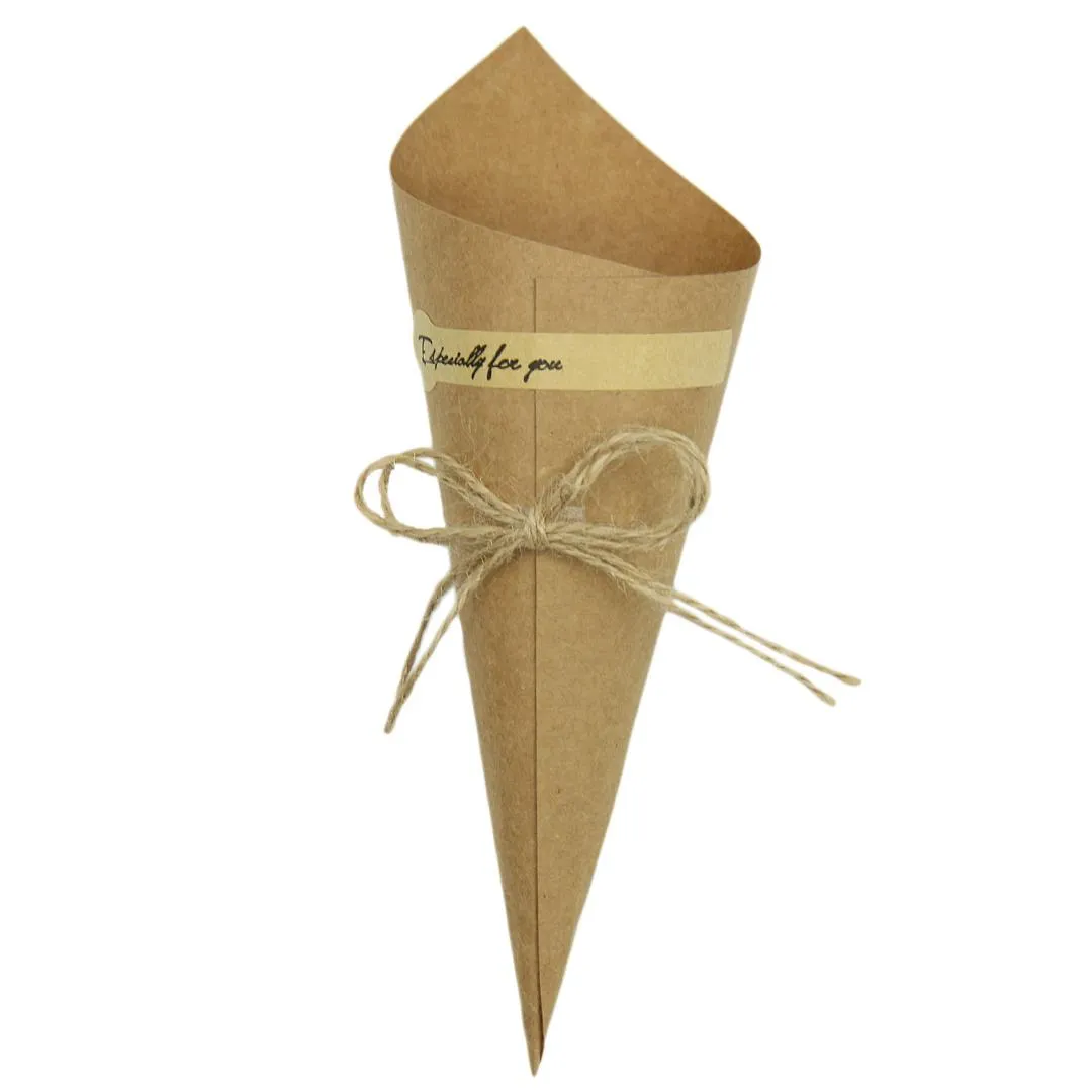 Behogar 100 шт. ретро крафт-бумажные конусы букет конфет сумки коробки подарки для свадебной вечеринки упаковка с веревками Label3357