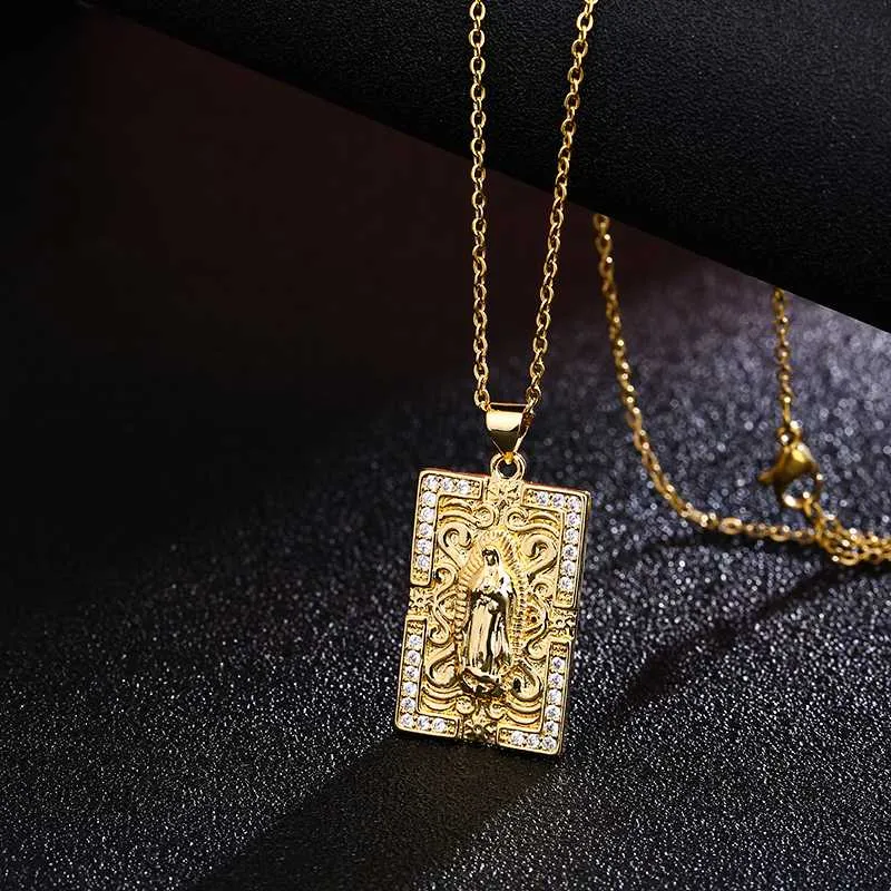 Neue Edelstahl Jungfrau Maria Anhänger Halskette Gold Bijoux Kristall Halskette Für Mann Frauen Mode Anhänger Katholischen Jewelry2742