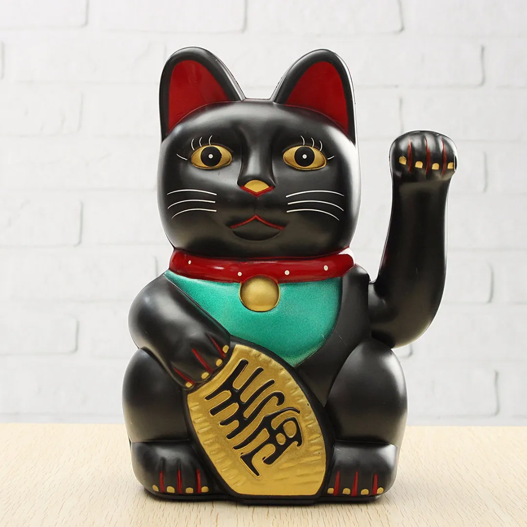 New 17 85m Big Black Classic Lucky Wealth Electric Wink Cat Waving Cat Beckoning Maneki Feng Shui Crafts Home Decor Gifts277M