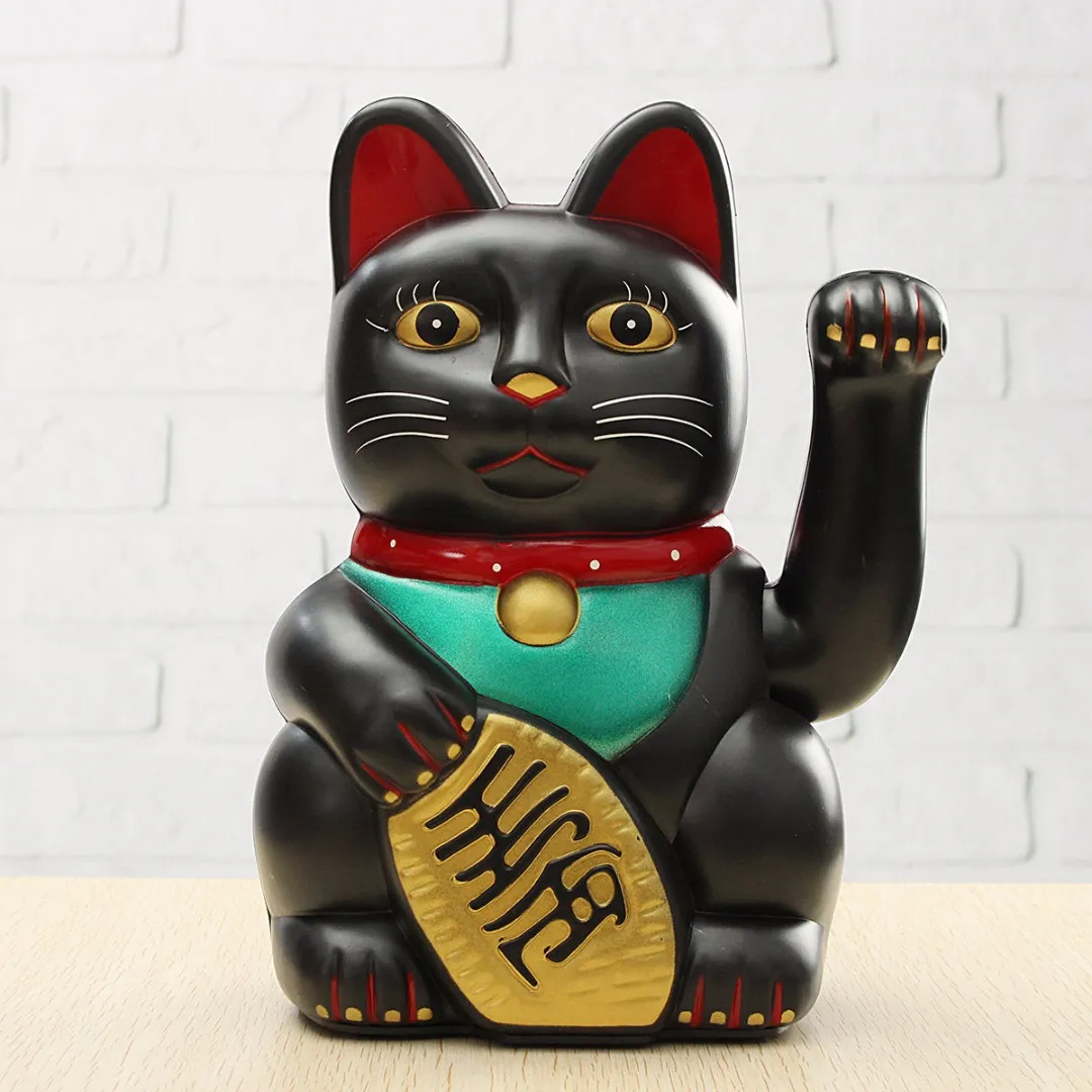Novo 1 peça 17 85m grande preto clássico sorte riqueza piscadela elétrica gato acenando gato acenando maneki feng shui artesanato decoração de casa presentes297c
